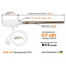 ТЕН 0,7 кВт 1 1/4 дюйма ліва різьба з механічним термодатчиком
